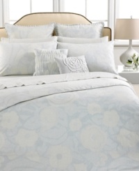 A beautiful chenille rose embellishes this Forties Floral decorative pillow from Barbara Barry, featuring a serene hue for a refreshing allure. A beautiful chenille rose embellishes this Forties Floral decorative pillow from Barbara Barry, featuring a serene hue for a refreshing allure.