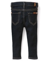 Versatile dark wash jeans in a skinny silhouette for standout baby style. Versatile dark wash jeans in a skinny silhouette for standout baby style.