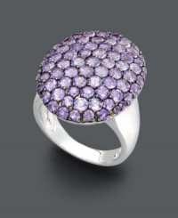 Shape up your look in conversation-making style! Regal purple hues in pave-set amethyst (4-1/2 ct. t.w.) form an intricate pattern in this oval-shaped statement ring. Crafted in sterling silver. Size 7. Shape up your look in conversation-making style! Regal purple hues in pave-set amethyst (4-1/2 ct. t.w.) form an intricate pattern in this oval-shaped statement ring. Crafted in sterling silver. Size 7.