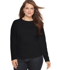 Jones New York Signature's long sleeve plus size top is a must-have basic for your casual wardrobe-- layer it with jackets and cardigans this season. Jones New York Signature's long sleeve plus size top is a must-have basic for your casual wardrobe-- layer it with jackets and cardigans this season.