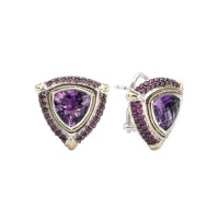 925 Silver, Amethyst & Pink Sapphire Triangle Earrings with 18k Gold Accents 925 Silver, Amethyst & Pink Sapphire Triangle Earrings with 18k Gold Accents