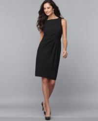 A polished and timeless look, this sleeveless sheath dress by Jones New York opts for pleats below the defined waist. A polished and timeless look, this sleeveless sheath dress by Jones New York opts for pleats below the defined waist.