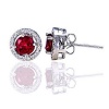 Sterling Silver Removeable 10mm Halo Earring Jacket with 6mm Created Ruby Gemstone Cast Basket Stud Earring Set, Rachel, 1.70 carats