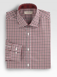 Tri-color gingham checks lend sartorial precision to a classic-fitting dress standard. ButtonfrontModified spread collarContrast detail on inside collarCottonMachine washImported Tri-color gingham checks lend sartorial precision to a classic-fitting dress standard. ButtonfrontModified spread collarContrast detail on inside collarCottonMachine washImported