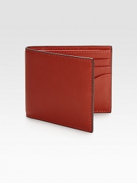 Leather bill holder with interior card pockets and flaps and herringbone nylon lining for ease of use.One bill compartmentSix card slotsLeather4W x 4HImported Leather bill holder with interior card pockets and flaps and herringbone nylon lining for ease of use.One bill compartmentSix card slotsLeather4W x 4HImported