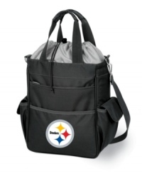 Fuel your football addiction. A no-fuss take on classic picnic baskets, the NFL-themed Activo tote is made entirely of fabric that's durable, water resistant and comfortable to carry. Featuring five pockets and a 24-can capacity for tailgating and more. Fuel your football addiction. A no-fuss take on classic picnic baskets, the NFL-themed Activo tote is made entirely of fabric that's durable, water resistant and comfortable to carry. Featuring five pockets and a 24-can capacity for tailgating and more.