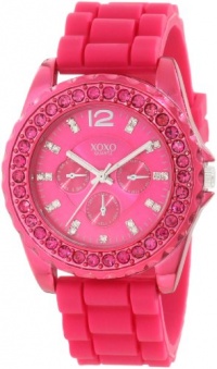 XOXO Women's XO8042 Rhinestone Accent Fuschia Silicone Strap Watch