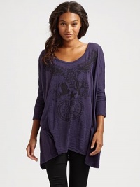 A slouchy, oversized style with intricate graphics and burnout pattern, feels casual and of-the-moment.Scoop neckline Long sleeves About 25 from shoulder to hem 50% cotton/50% polyester Machine wash Imported A slouchy, oversized style with intricate graphics and burnout pattern, feels casual and of-the-moment.Scoop neckline Long sleeves About 25 from shoulder to hem 50% cotton/50% polyester Machine wash Imported