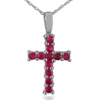 Ruby Cross Pendant in Sterling Silver, 18 Necklace, 1/2ct tgw.