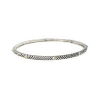 925 Silver Stackable Bangle with 18k Gold Accents- 8 IN 925 Silver Stackable Bangle with 18k Gold Accents- 8 IN