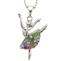 Multi Colorful Dancing Ballerina Dancer Dance Pendant Necklace Charm Silver Tone Designer Teens Girls Ballet Jewelry Multi Colorful Dancing Ballerina Dancer Dance Pendant Necklace Charm Silver Tone Designer Teens Girls Ballet Jewelry