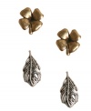 Spring has sprung! Lucky Brand's two pair set features gold tone flowers and silver tone leaves, set in mixed metal. Approximate diameter (flower): 1/3 inch. Approximate drop (leaf): 3/8 inch.