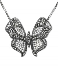 Soar to stylish heights. This sterling silver necklace features a butterfly pendant adorned with round-cut marcasite and crystals for a whimsical touch perfect on any occasion. Approximate length: 16 inches + 2-inch extender. Approximate drop length: 1-1/2 inches. Approximate drop width: 1 inch. Soar to stylish heights. This sterling silver necklace features a butterfly pendant adorned with round-cut marcasite and crystals for a whimsical touch perfect on any occasion. Approximate length: 16 inches + 2-inch extender. Approximate drop length: 1-1/2 inches. Approximate drop width: 1 inch.