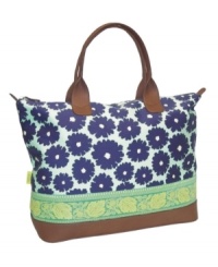 Carry on and carry on in style! A perfectly sized carryall made from all-organic cotton with leather handles and detailing strikes a stylish chord on every trip you take. The colorful patterned exterior and contrast interior makes this a take-everywhere duffel that offers endless options in organization with multiple interior pockets. 1-month warranty. Carry on and carry on in style! A perfectly sized carryall made from all-organic cotton with leather handles and detailing strikes a stylish chord on every trip you take. The colorful patterned exterior and contrast interior makes this a take-everywhere duffel that offers endless options in organization with multiple interior pockets. 1-month warranty.