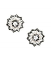 Eye-catching elegance. Stud earrings may be a jewelry staple, but Judith Jack's version goes glam with glittering cubic zirconias (1-1/5 ct. t.w.), marcasite and crystals. Set in sterling silver, they're versatile enough for daytime or evening. Approximate diameter: 3/4 inch.