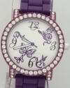 Mark Naimer Butterfly Purple Watch Rhinestone on Bezel Purple Case N Silicon Rubber Band