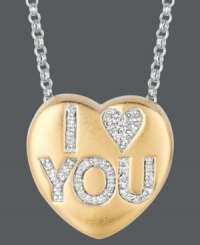 Sugary sweet and perfectly sentimental. Sweethearts' adorable heart-shaped pendant expresses more that just great style with the words I LOVE YOU spelled out in round-cut diamonds (1/8 ct. t.w.) across the surface. Pendant crafted in 14k gold over sterling silver and sterling silver. Copyright © 2011 New England Confectionery Company. Approximate length: 16 inches + 2-inch extender. Approximate drop: 5/8 inch. Sugary sweet and perfectly sentimental. Sweethearts' adorable heart-shaped pendant expresses more that just great style with the words I LOVE YOU spelled out in round-cut diamonds (1/8 ct. t.w.) across the surface. Pendant crafted in 14k gold over sterling silver and sterling silver. Copyright © 2011 New England Confectionery Company. Approximate length: 16 inches + 2-inch extender. Approximate drop: 5/8 inch.