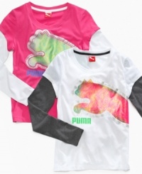 Fun and sporty mock layered t-shirt by Puma will have your little girl looking flashy and stylish.