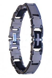 Dynamis bracelet, stainless steel/ 3 silicone link w/ cross design Dynamis bracelet, stainless steel/ 3 silicone link w/ cross design