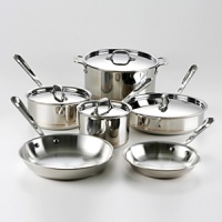 Copper-Core is now available in a 10-piece cookware set for those chefs who want more tools to work with right from the beginning. This collection offers a thick copper core that is surrounded by two layers of aluminum. This allows for superb heat conductivity as well as an even heat distribution so you won't have hot spots when cooking. Set includes 8- and 10-inch fry pans, 2- and 3-quart sauce pans with lids, 3-quart sauté pan with lid, and an 8-quart stock pot with lid. Hand washing recommended. Cookware sets cannot be gift wrapped. Copper-Core is now available in a 10-piece cookware set for those chefs who want more tools to work with right from the beginning. This collection offers a thick copper core that is surrounded by two layers of aluminum. This allows for superb heat conductivity as well as an even heat distribution so you won't have hot spots when cooking. Set includes 8- and 10-inch fry pans, 2- and 3-quart sauce pans with lids, 3-quart sauté pan with lid, and an 8-quart stock pot with lid. Hand washing recommended. Cookware sets cannot be gift wrapped.