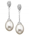 Swinging style you'll always love. These beautiful drop earrings feature cultured freshwater pearls (7.5-8 mm) and diamond accents set in 14k white gold. Approximate drop: 1-1/4 inches.