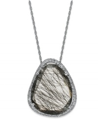 Organically chic. An asymmetrical black rutilated quartz (11-3/4 ct. t.w.) pops against a frame of round-cut diamonds (1/4 ct. t.w.). Set in sterling silver. Approximate length: 18 inches. Approximate drop: 3/4 inch. Organically chic. An asymmetrical black rutilated quartz (11-3/4 ct. t.w.) pops against a frame of round-cut diamonds (1/4 ct. t.w.). Set in sterling silver. Approximate length: 18 inches. Approximate drop: 3/4 inch.