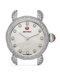 Michele's stainless steel watch brings the elegance, boasting a diamond-encrusted bezel and mother of pearl dial. Clock in -- this piece glides from day-to-night without missing a tick. Michele's stainless steel watch brings the elegance, boasting a diamond-encrusted bezel and mother of pearl dial. Clock in -- this piece glides from day-to-night without missing a tick.