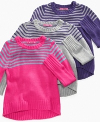 She'll love snuggling into these striped sweaters from Energie, a simple look that will complement her snowbound style. She'll love snuggling into these striped sweaters from Energie, a simple look that will complement her snowbound style.