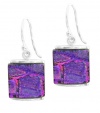 Sterling Silver Dichroic Glass Magenta-Purple Square-Shaped Earrings