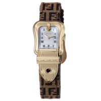 Fendi B. Fendi Ladies Brown Fabric Leather Strap Yellow Gold Plated Watch F373242F Fendi B. Fendi Ladies Brown Fabric Leather Strap Yellow Gold Plated Watch F373242F