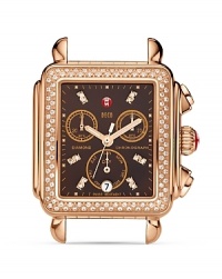 Be fashionably on time. With a diamond-encrusted bezel, Michele's glitzy chronograph is a glamorous take on the classic day watch. Be fashionably on time. With a diamond-encrusted bezel, Michele's glitzy chronograph is a glamorous take on the classic day watch.