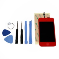 Red Touch 4th Gen LCD Digitizer Glass Screen Assembly, Home Button, Tools and Adhesive Red Touch 4th Gen LCD Digitizer Glass Screen Assembly, Home Button, Tools and Adhesive