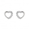 .925 Sterling Silver Rhodium Plated Open Heart CZ Stud Earrings with Screw-back for Children & Women