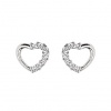 .925 Sterling Silver Rhodium Plated Open Heart CZ Stud Earrings with Screw-back for Children & Women