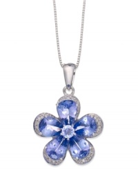 A style that's certain to grow on you. This beautiful flower pendant showcases pear and round-cut tanzanite (3 ct. t.w.) and stunning diamond accents in 14k white gold. Approximate length: 18 inches. Approximate drop: 1/2 inch. A style that's certain to grow on you. This beautiful flower pendant showcases pear and round-cut tanzanite (3 ct. t.w.) and stunning diamond accents in 14k white gold. Approximate length: 18 inches. Approximate drop: 1/2 inch.