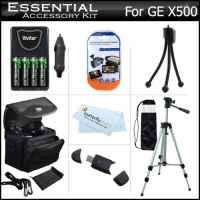 Essential Accessories Kit For GE POWER Pro series X500, X5 Power Pro Digital Camera Includes 4AA High Capacity Rechargeable NIMH Batteries And AC/DC Rapid Charger + USB Reader + Deluxe Case + 50 Tripod w/Case + Screen Protectors + More 16 MP Digital C Essential Accessories Kit For GE POWER Pro series X500, X5 Power Pro Digital Camera Includes 4AA High Capacity Rechargeable NIMH Batteries And AC/DC Rapid Charger + USB Reader + Deluxe Case + 50 Tripod w/Case + Screen Protectors + More 16 MP Digital C