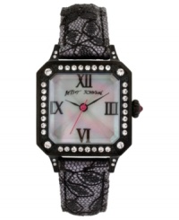 Look lovely in lace with this alluring watch from Betsey Johnson. Look lovely in lace with this alluring watch from Betsey Johnson.