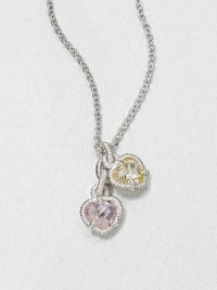 A sweet style that features pink and canary heart pendants on a sterling silver link chain. Pink and canary crystalsSterling silverLength, about 17Pendant size, about .75Lobster clasp closureImported A sweet style that features pink and canary heart pendants on a sterling silver link chain. Pink and canary crystalsSterling silverLength, about 17Pendant size, about .75Lobster clasp closureImported