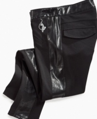 Style her with sweet accents. Faux-leather stripes down the legs give these jeggings from Baby Phat a standout style. Style her with sweet accents. Faux-leather stripes down the legs give these jeggings from Baby Phat a standout style.