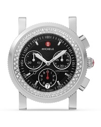 Michele's diamond-encrusted watch is sporty-chic, boasting silver markers and a nautical dial. Come about-- this piece sails from day-to-night without missing a tick. Michele's diamond-encrusted watch is sporty-chic, boasting silver markers and a nautical dial. Come about-- this piece sails from day-to-night without missing a tick.