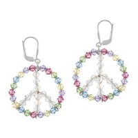 Sterling Silver Swarovski Elements Multi-Colored Circle with Aurorae Boreale Peace-Sign Center Lever Back Earrings Sterling Silver Swarovski Elements Multi-Colored Circle with Aurorae Boreale Peace-Sign Center Lever Back Earrings