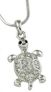 Cute Little Silver Plated 3-D Turtle Charm Necklace with Austrian Crystals (style 2) Cute Little Silver Plated 3-D Turtle Charm Necklace with Austrian Crystals (style 2)