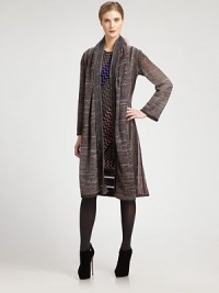 A touch of mohair lends a lush softness to this luxurious, belted knit design.Shawl collarOpen frontLong sleevesIncluded beltAbout 43 from shoulder to hem36% rayon/34% nylon/22% wool/8% mohairDry cleanMade in Italy of imported fabricModel shown is 5'9½ (176cm) wearing US size 4. A touch of mohair lends a lush softness to this luxurious, belted knit design.Shawl collarOpen frontLong sleevesIncluded beltAbout 43 from shoulder to hem36% rayon/34% nylon/22% wool/8% mohairDry cleanMade in Italy of imported fabricModel shown is 5'9½ (176cm) wearing US size 4.