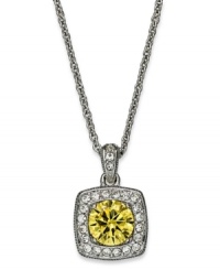 Canary yellow sings in this pendant necklace from Eliot Danori. Crafted from silver-tone brass and cubic zirconia (1 ct. t.w.), and surrounded by sparkling accents, the pendant makes a bold statement. Approximate length: 16 inches + 2-inch extender. Approximate drop: 1/2 inch. Canary yellow sings in this pendant necklace from Eliot Danori. Crafted from silver-tone brass and cubic zirconia (1 ct. t.w.), and surrounded by sparkling accents, the pendant makes a bold statement. Approximate length: 16 inches + 2-inch extender. Approximate drop: 1/2 inch.