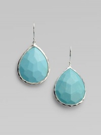 Exuberant turquoise, faceted into graceful teardrops are delicately set in sterling silver. Turquoise Sterling silver Drop, about 2 Ear wire Imported Exuberant turquoise, faceted into graceful teardrops are delicately set in sterling silver. Turquoise Sterling silver Drop, about 2 Ear wire Imported