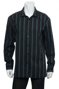 Alfani Fitted Black Basic (black brown coral and blue) Vertical Stripes LS Button Down Shirt Alfani Fitted Black Basic (black brown coral and blue) Vertical Stripes LS Button Down Shirt