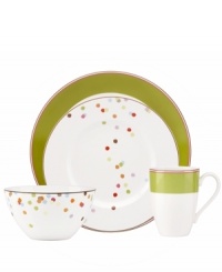 Have more fun at the table with the playful patterns and sublime durability of Market Street Green dinnerware by kate spade new york. Bands of green with spots of color create a chic party scene for everyday dining. Have more fun at the table with the playful patterns and sublime durability of Market Street Green dinnerware by kate spade new york. Bands of green with spots of color create a chic party scene for everyday dining.