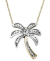 Whisk yourself away to a tropical paradise. This palm tree necklace features sparkling round-cut diamonds (1/10 ct. t.w.) in a sterling silver and 14k gold setting. Approximate length: 18 inches. Approximate drop: 3/4 inch.