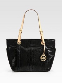 A roomy tote in snake-embossed patent leather with goldtone buckle detail and a signature logo.Shoulder straps, 8½ drop Top zip closure Two outside open pockets Protective metal feet One inside zip pocket Four inside open pockets Fully lined 14½W X 10½H X 5½D Imported A roomy tote in snake-embossed patent leather with goldtone buckle detail and a signature logo.Shoulder straps, 8½ drop Top zip closure Two outside open pockets Protective metal feet One inside zip pocket Four inside open pockets Fully lined 14½W X 10½H X 5½D Imported