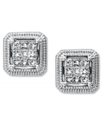 Princess-cut perfection. These square stud earrings are highlighted by sparkling, round-cut diamonds (1/3 ct. t.w.) in 14k white gold. Approximate diameter: 3/10 inch. Princess-cut perfection. These square stud earrings are highlighted by sparkling, round-cut diamonds (1/3 ct. t.w.) in 14k white gold. Approximate diameter: 3/10 inch.